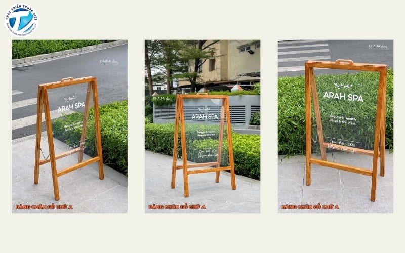 Standee 2 mặt gỗ và kính ấn tượng